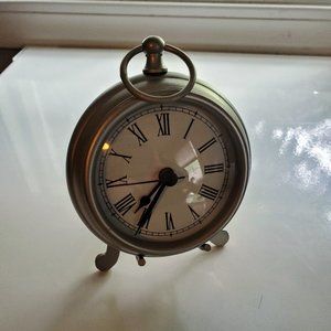 Pottery Barn Silver Pocket-Watch Clock and Stand